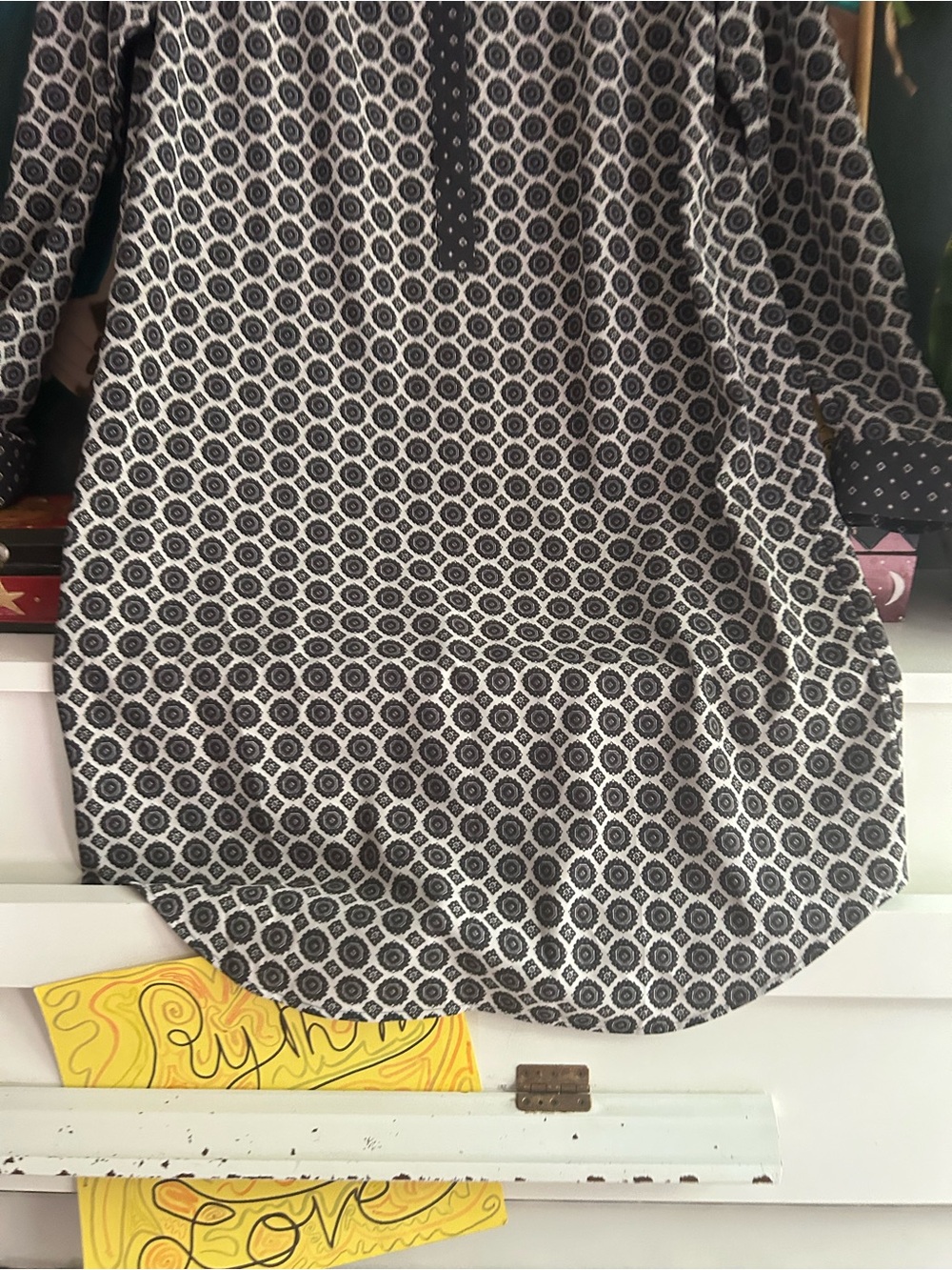 LOFT Black White Printed Tunic Dress Long Sleeve Shift Women’s Size Medium - Picture 5 of 15